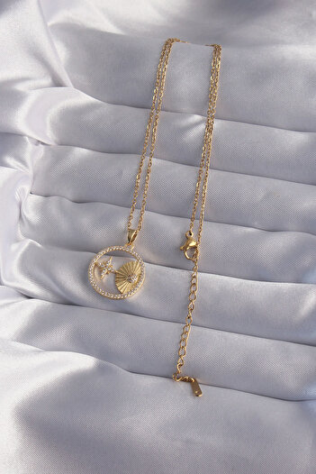 Skygo Gold Colored 316l Steel Zircon Stone Star Figure Oval Necklace - Tj-bko9023