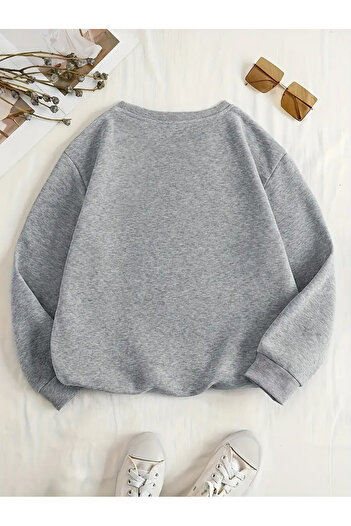 Pink Sky Gray Oversize Crew Neck Silly Goose Printed Sweatshirt