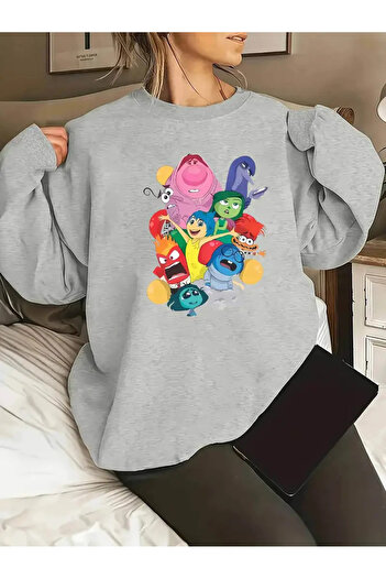 Pink Sky Γκρι Oversize Crew Neck εμπριμέ φούτερ
