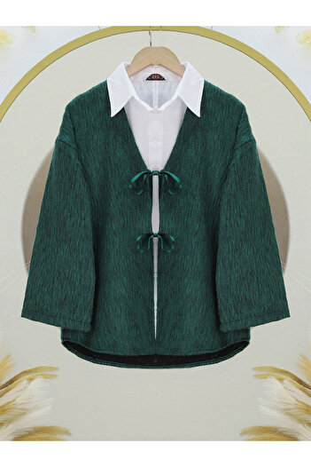 Modamorfo Front Tie Stitched Jacket - Dark Green