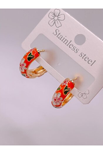 Trinos Steel Earrings Enameled Earrings Floral Earrings