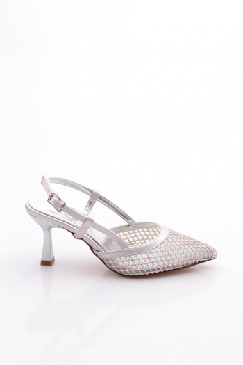 DGN Silver Satin Evening Dress Heels - 213782621