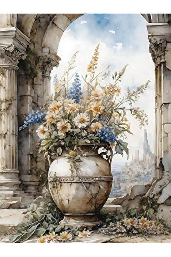 Marcel Kristal Tablo Flowers in the Ancient Town 45X60Cm-Marcel Art Diamond Mosaic Painting