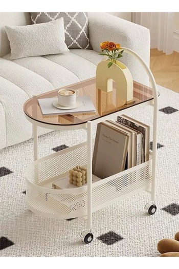 ALMUFARREJ Elegant Glass Top Wheeled Hospitality Trolley No.C2