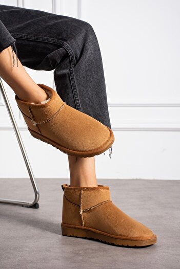 No 35 Tan Suede Mini Γυναικείες Μπότες - Εσωτερική επιφάνεια με μισό γούνινο