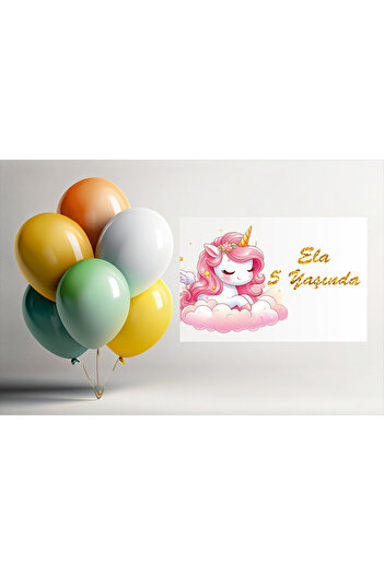 UNICORN Temalı Doğum Günü Temalı Kişiye Özel Isimli 150x100 Cm Ölçüsünde Branda Afiş