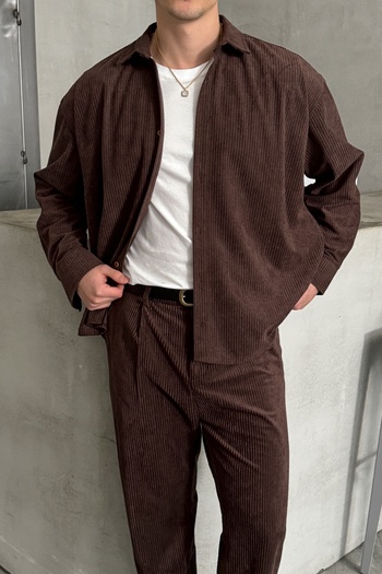 HYMAN Ανδρικό βελούδινο πουκάμισο Oversize Cut