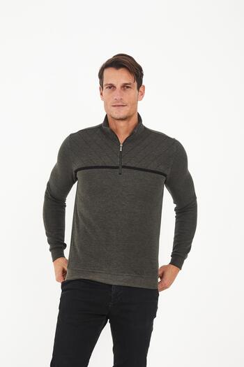Maccali Men's Urbanedge Striped Zippered High Top Khaki Sweatshirt
