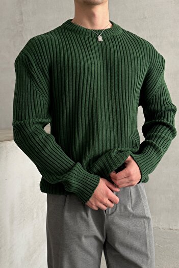 HYMAN Ανδρικό πλεκτό πουλόβερ oversize με ραβδώσεις