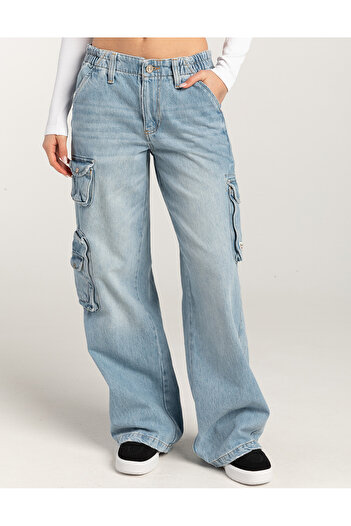 september island Unisex Buz Mavi Cyber Stone Renkli Y2k Kargo Jeans