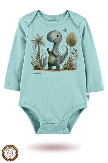 MAHFEL Blue Organic Printed Long Sleeve Baby Bodysuit