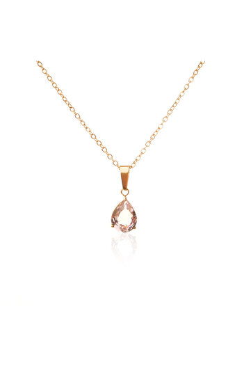 Lekka Design Women's Anti-Tarnish Steel Jewelry Pink Drop Zircon Stone Stylish Necklace