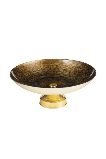 HIC Glass dessert serving dish with base 40 cm black with gold