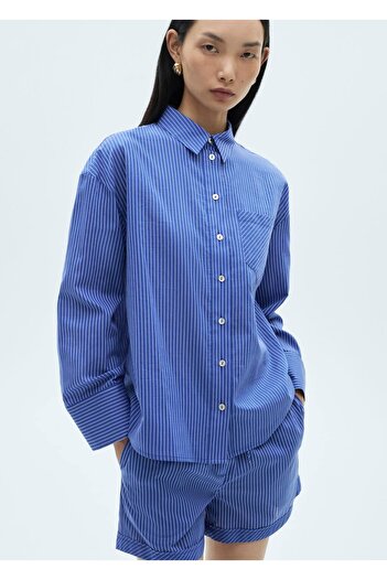 MANGO Woman Striped Cotton Blend Shirt