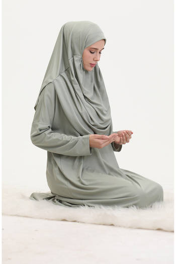 sefamerve Green Green 1973-11 Practical Bag Prayer Dress