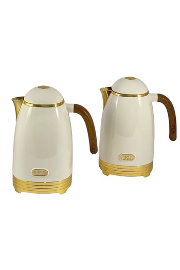 AVCI HOME MAKER طقم قارورة مكون من قطعتين سعة 1 لتر و1 لتر - عاجي وذهبي