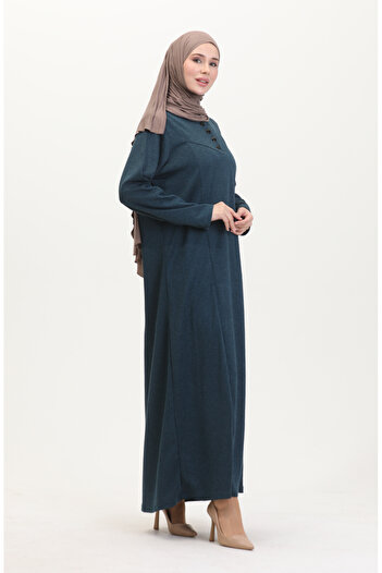 sefamerve Plus Size Button Detail Dress 0532-06 Petrol