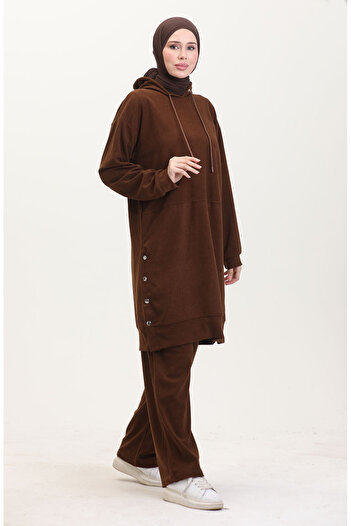 sefamerve Astana Fabric Hooded Tunic Pants Set of Two 0553-06 Tan