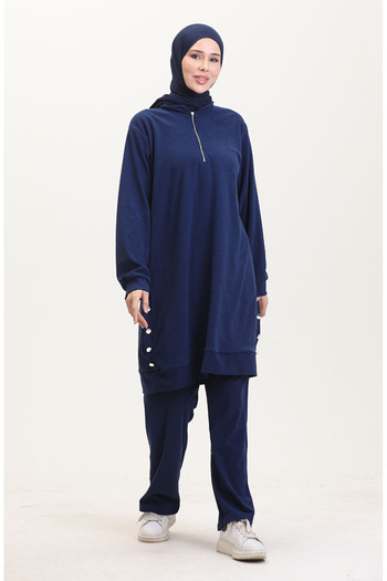sefamerve Astana Fabric Tunic Trousers Double Suit 0552-04 Navy Blue
