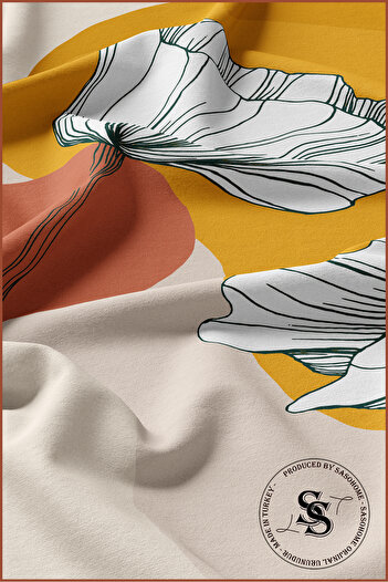 SasoHome 140 X 270 Cm Quality Digital Printed Background Curtain with White Flowers Pattern on a Cream Background