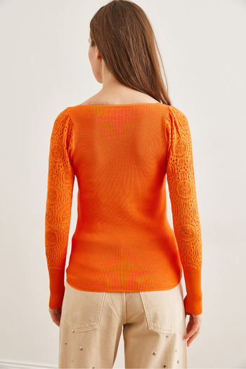 Olalook Women's Orange Kiss Collar Sleeve Openwork Knitwear Blouse Blz- 19002037