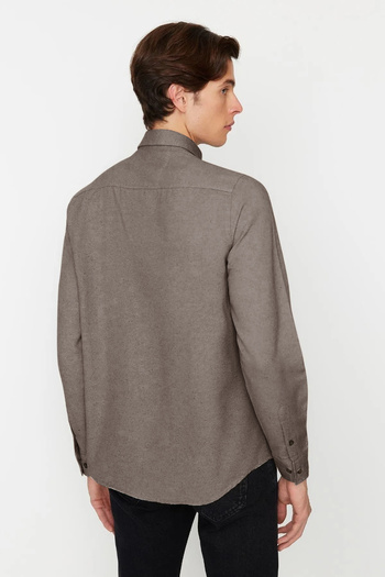 Trendyol Collection Winter Slim Fit Ανοιχτό καφέ πουκάμισο - Κολάρο με κουμπί TMNAW20GO0094