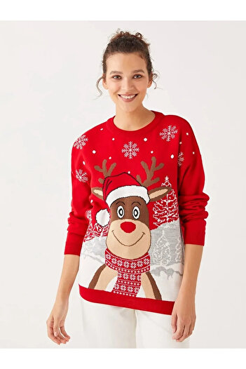 LC Waikiki New Year's Themed Long Sleeve Women's Knitwear Sweater