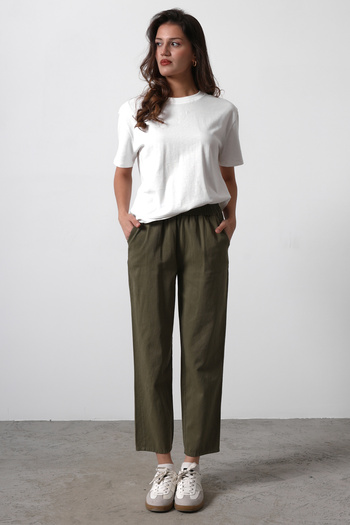 Trendyol Collection Khaki Elastic Waist Gabardine Cotton Pants Twoss25Pl00036