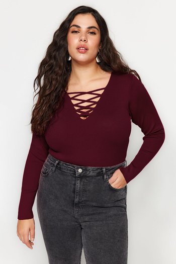 Trendyol Curve Cherry Cross Body Wrap Britli Knitwear Sweater Tbbaw24An00011
