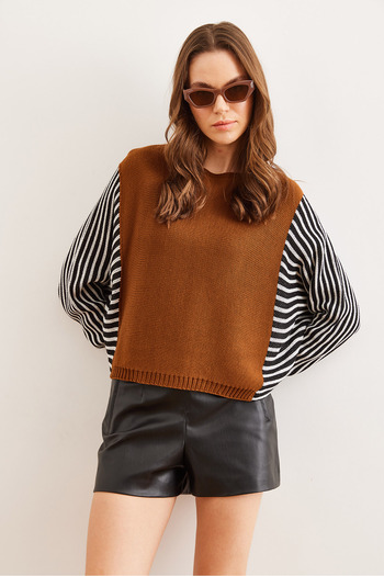 Olalook Women's Camel Hair Sleeve Detailed Knitwear Sweater Kzk- 19000817