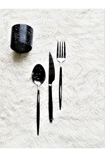 GULHANILE 6 Person Black Titanium Spoon Cutlery Set - Istanbul Lisbon