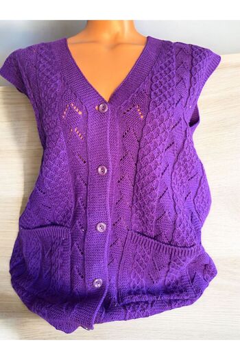TUTUYA TEXTIL Houndstooth Knitted Dowry Casual Pocketed Knitwear Mother's Vest Winter Seasonal Vest