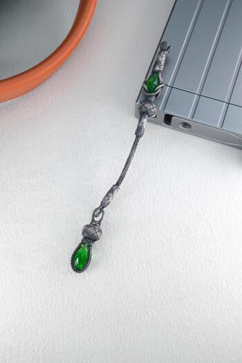 dergah tesbih Silver Kazaziye Whips with Green Stones