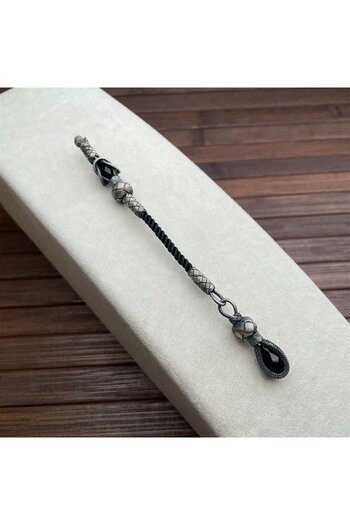 dergah tesbih Silver Kazaziye Whips with Black Stones