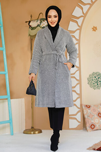Neva Style Striped Ecru Hijab Cashmere Cap 60012E