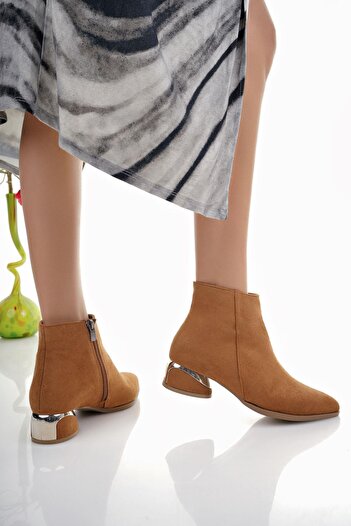 Aymood Γυναικείες μπότες Aymod Tan Suede - Μυτερή μύτη, κοντό τακούνι, φερμουάρ