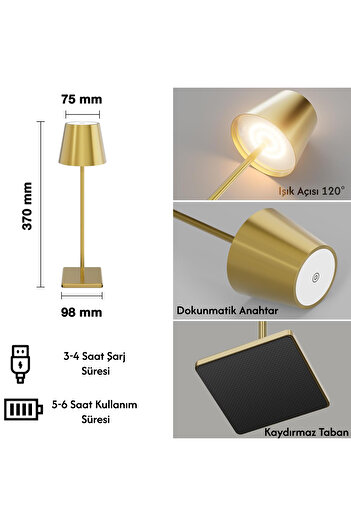 Cata İstanbul Dokunmatik LED Dimerlenebilir Masa Lambası Gold Renk CT-8437