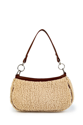minebag Aria Beige Women's Handbag - Plush Faux Leather Combination
