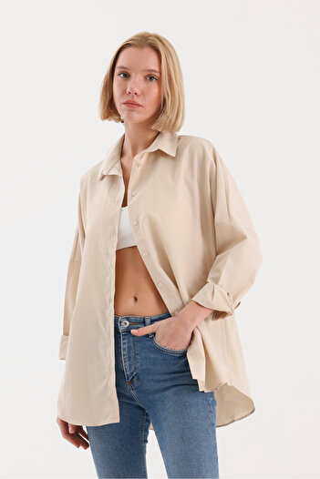 nosit Oversize Uzun Basic Gömlek - Krem