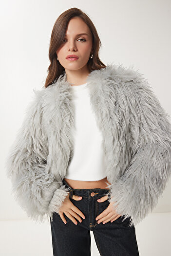 Lovelyİstanbul Gray Faux Fur Jacket - Lfn0074