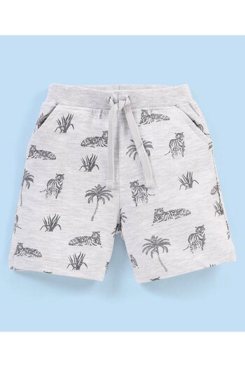 Babyhug Babyhug Cotton Knit Mid Thigh Length Shorts Tiger Print - Grey