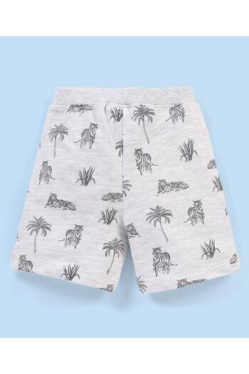 Babyhug Babyhug Cotton Knit Mid Thigh Length Shorts Tiger Print - Grey