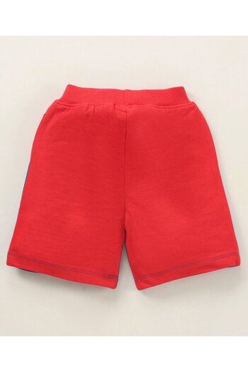 Babyhug Babyhug Shorts Colour Block & Text Print - Red & Navy