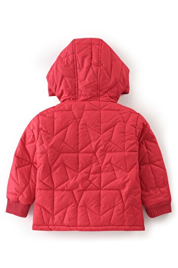 Babyhug Babyhug Woven Full Sleeves Solid Color Hoodie - Red