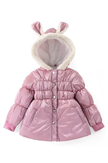Babyhug Babyhug Woven Full Sleeves Hooded Puffer Jacket with Hood & Solid Colour - Pink