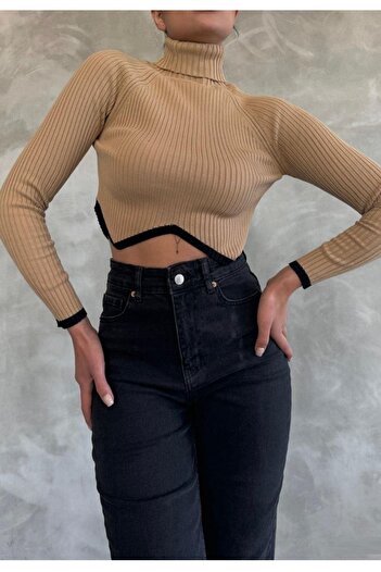 bayansepeti Mink Knitwear Fabric Turtleneck Crop Sweater 0329