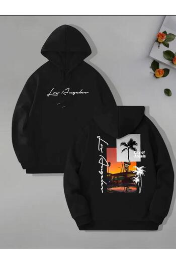 caddekombin City of Angeles Printed Hooded Pocket Sweatshirt