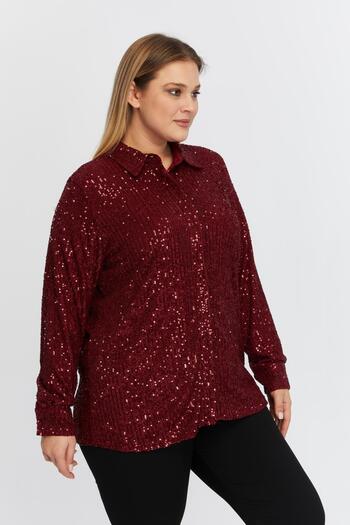 RMG Burgundy Sequined Plus Size Shirt1