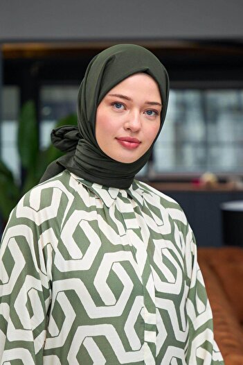İpekhan Plain Pattern Voile Shawl Khaki Voile Silk Shawl - 9800-01
