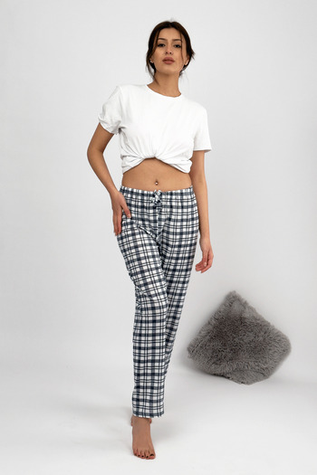 Betimoda White Square - Pantaloni de pijama de damă, panglică bleumarin